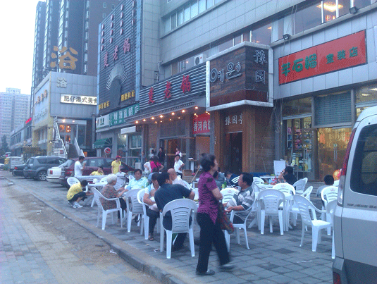 Restaurants located below housing in Wangjing, inside Beijing China