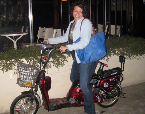The author on her electric bike.