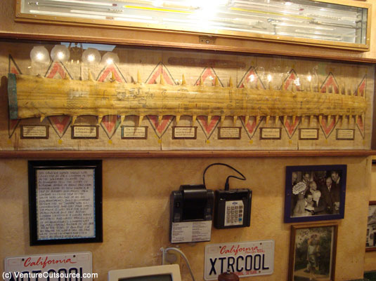 Sawfish shark snout, once owned by Jack London, on display at Buck's in Woodside, CA.